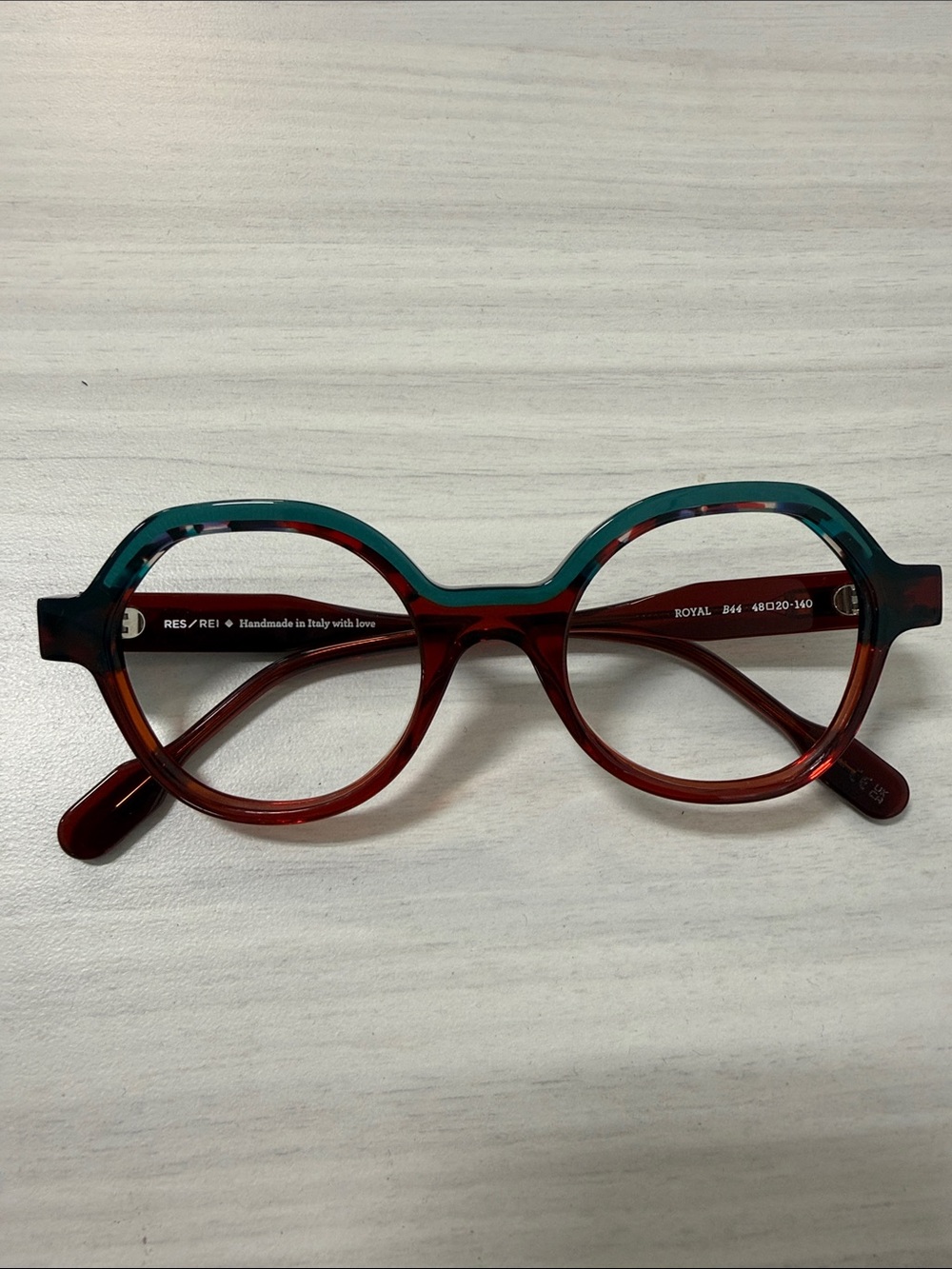 Res /Rei Roya Round Two-Tone Eyeglass Frames - Teal & Burgundy